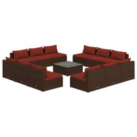 Thumbnail for 13-tlg. Garten-Lounge-Set mit Kissen Poly Rattan Braun