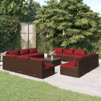 Thumbnail for 13-tlg. Garten-Lounge-Set mit Kissen Poly Rattan Braun