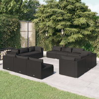 Thumbnail for 12-tlg. Garten-Lounge-Set mit Kissen Poly Rattan Schwarz
