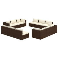 Thumbnail for 12-tlg. Garten-Lounge-Set mit Kissen Poly Rattan Braun