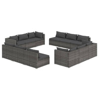 Thumbnail for 12-tlg. Garten-Lounge-Set mit Kissen Poly Rattan Grau
