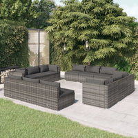 Thumbnail for 12-tlg. Garten-Lounge-Set mit Kissen Poly Rattan Grau