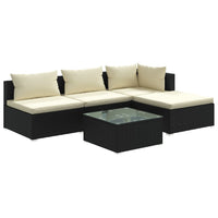 Thumbnail for 5-tlg. Garten-Lounge-Set mit Kissen Poly Rattan Schwarz