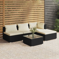 Thumbnail for 5-tlg. Garten-Lounge-Set mit Kissen Poly Rattan Schwarz