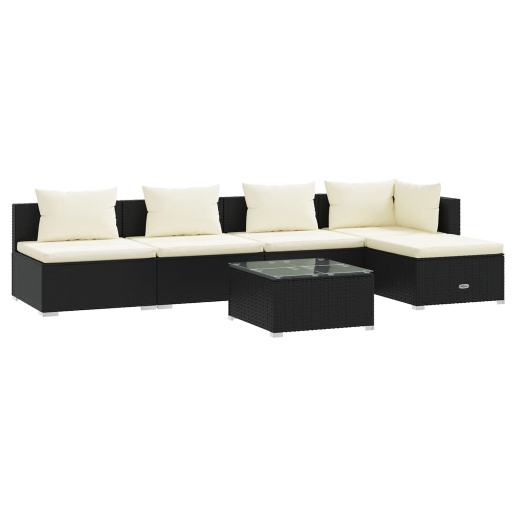 6-tlg. Garten-Lounge-Set mit Kissen Poly Rattan Schwarz