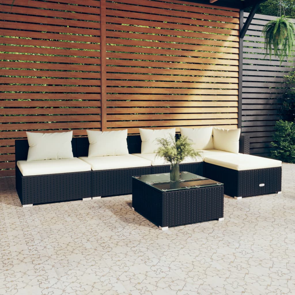 6-tlg. Garten-Lounge-Set mit Kissen Poly Rattan Schwarz