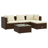 Thumbnail for 5-tlg. Garten-Lounge-Set mit Kissen Poly Rattan Braun