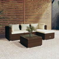 Thumbnail for 5-tlg. Garten-Lounge-Set mit Kissen Poly Rattan Braun