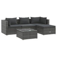 Thumbnail for 5-tlg. Garten-Lounge-Set mit Kissen Poly Rattan Grau