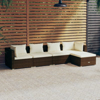 Thumbnail for 5-tlg. Garten-Lounge-Set mit Kissen Poly Rattan Braun