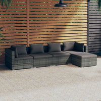 Thumbnail for 5-tlg. Garten-Lounge-Set mit Kissen Poly Rattan Grau