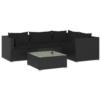 Thumbnail for 5-tlg. Garten-Lounge-Set mit Kissen Poly Rattan Schwarz