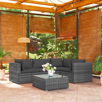 Thumbnail for 5-tlg. Garten-Lounge-Set mit Kissen Poly Rattan Grau