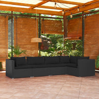 Thumbnail for 5-tlg. Garten-Lounge-Set mit Kissen Poly Rattan Schwarz