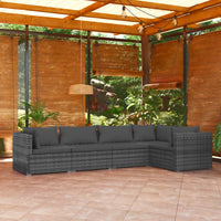 Thumbnail for 5-tlg. Garten-Lounge-Set mit Kissen Poly Rattan Grau