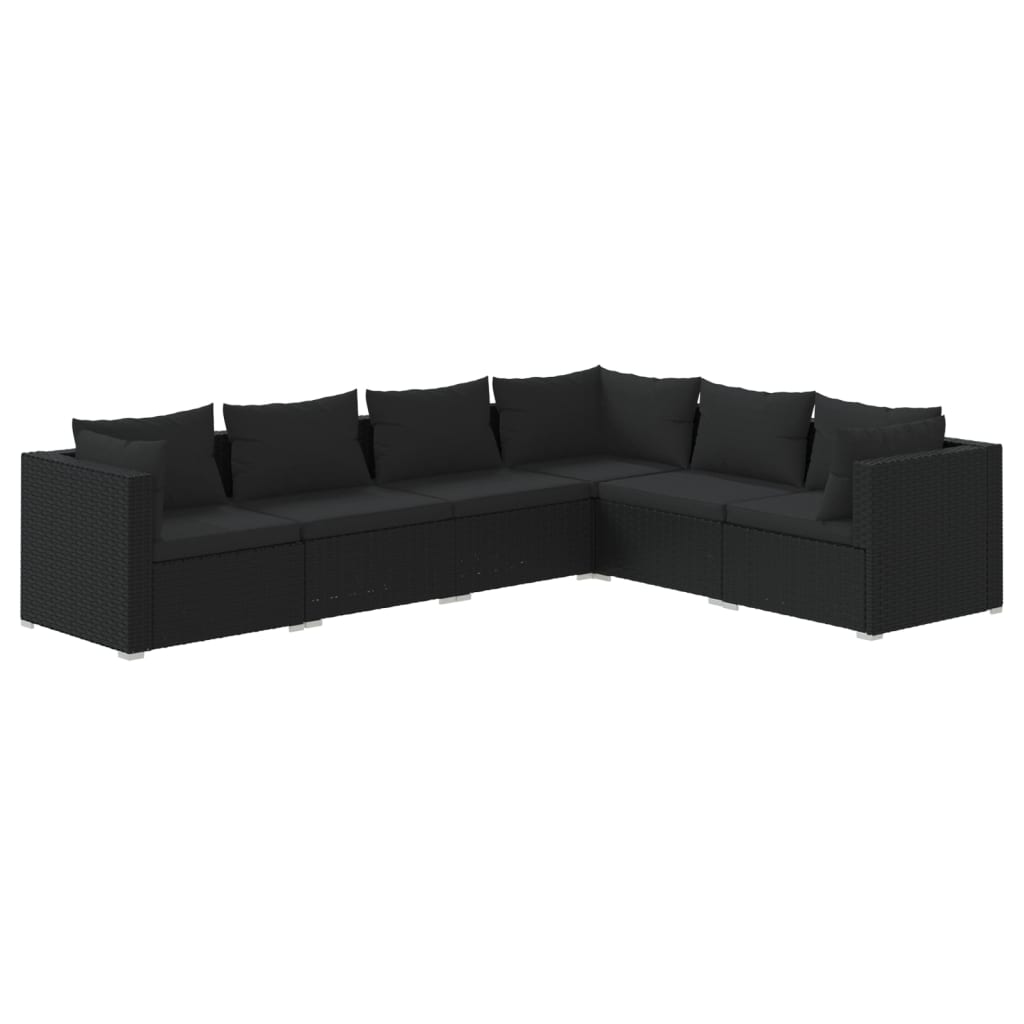 6-tlg. Garten-Lounge-Set mit Kissen Poly Rattan Schwarz
