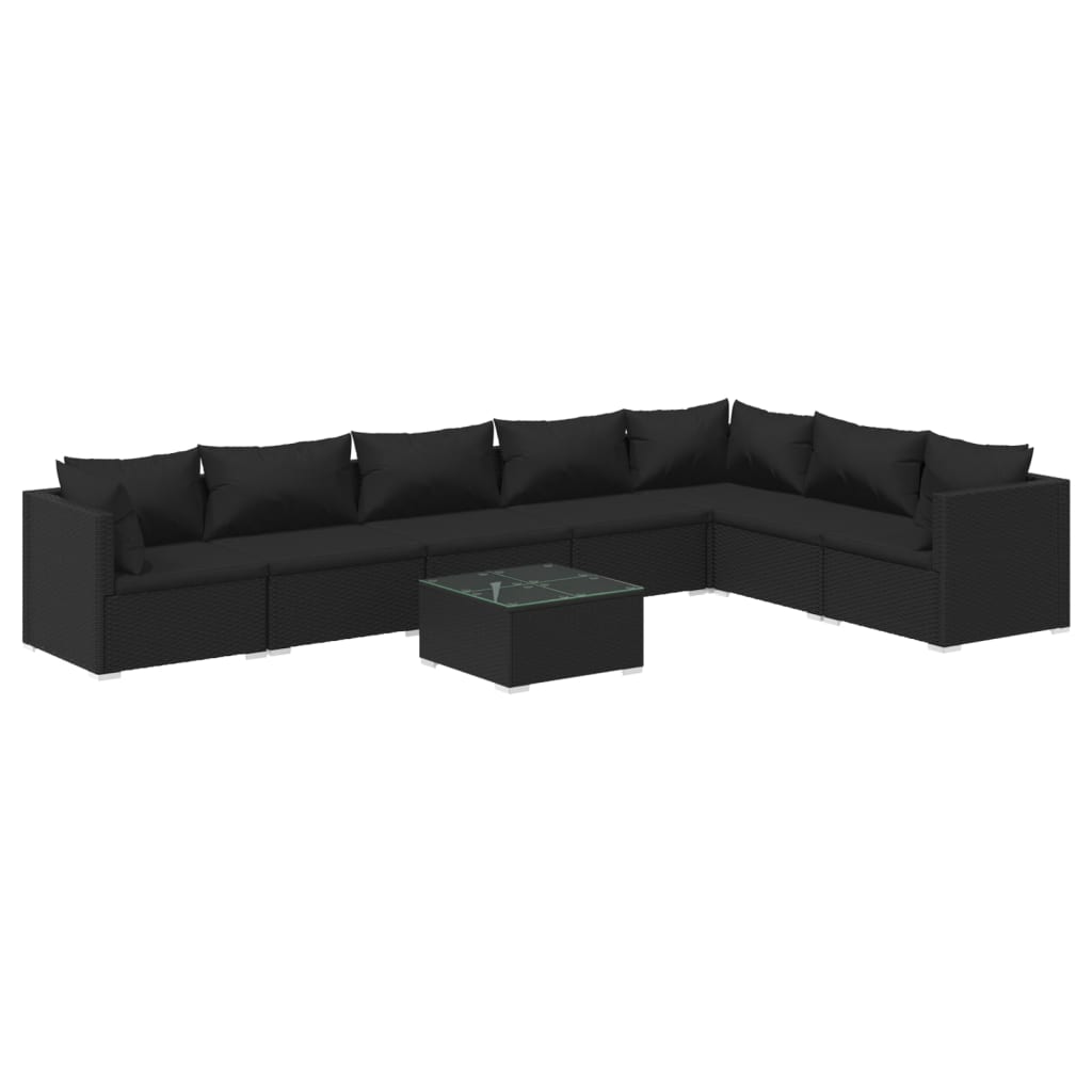 8-tlg. Garten-Lounge-Set mit Kissen Poly Rattan Schwarz