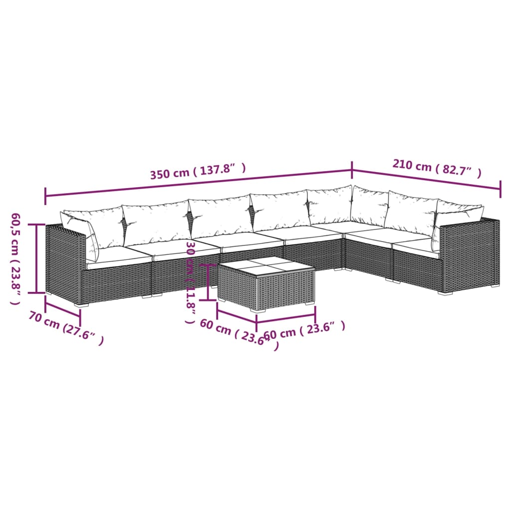 8-tlg. Garten-Lounge-Set mit Kissen Poly Rattan Schwarz