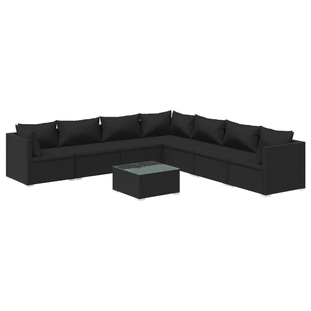 8-tlg. Garten-Lounge-Set mit Kissen Poly Rattan Schwarz