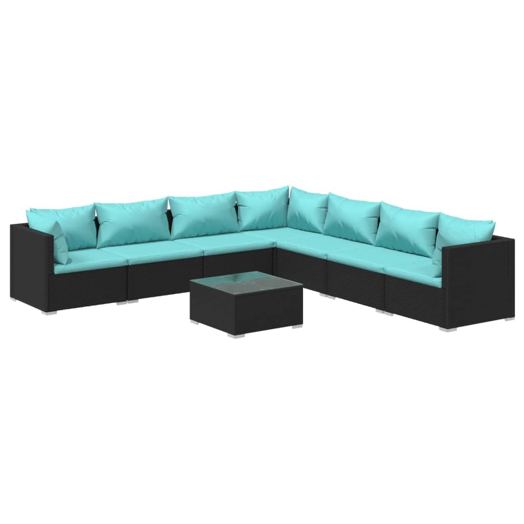 8-tlg. Garten-Lounge-Set mit Kissen Poly Rattan Schwarz