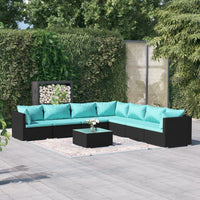 Thumbnail for 8-tlg. Garten-Lounge-Set mit Kissen Poly Rattan Schwarz