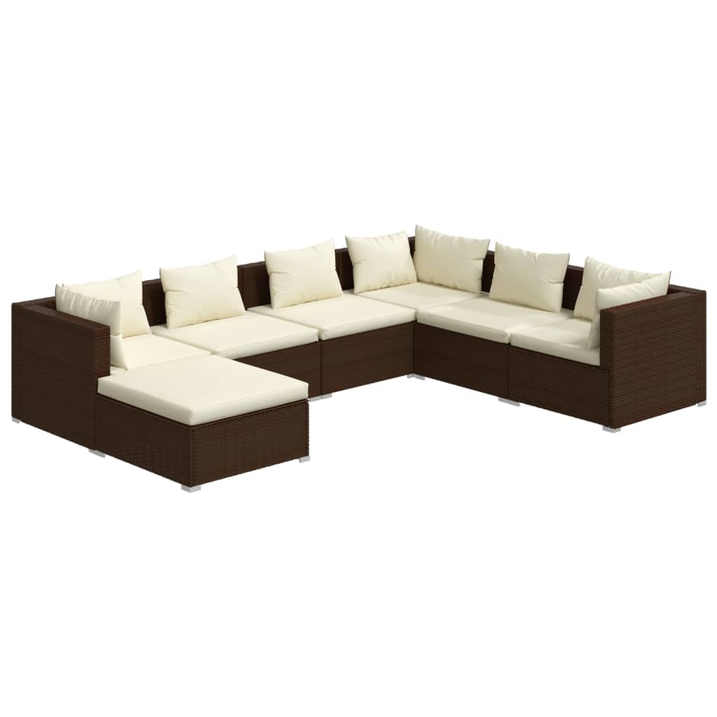 7-tlg. Garten-Lounge-Set mit Kissen Poly Rattan Braun