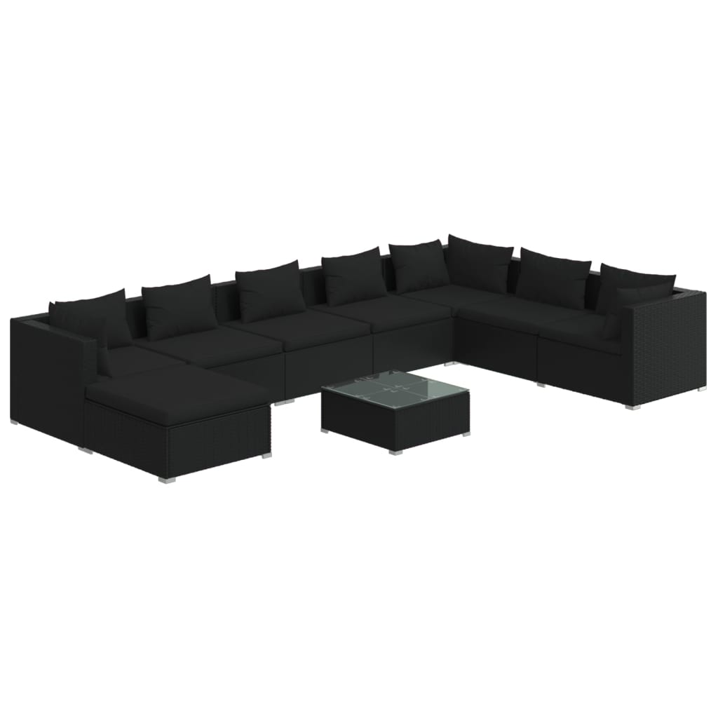 9-tlg. Garten-Lounge-Set mit Kissen Poly Rattan Schwarz
