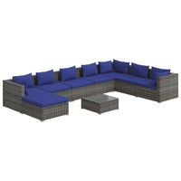 Thumbnail for 9-tlg. Garten-Lounge-Set mit Kissen Poly Rattan Grau
