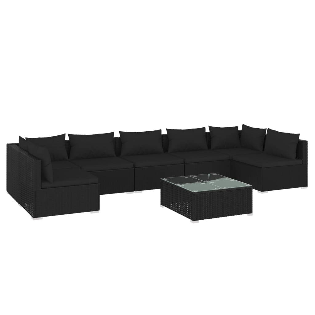 8-tlg. Garten-Lounge-Set mit Kissen Poly Rattan Schwarz