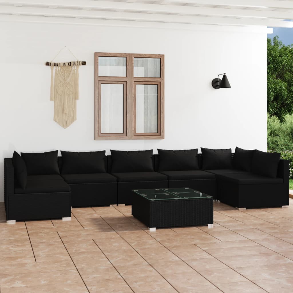 8-tlg. Garten-Lounge-Set mit Kissen Poly Rattan Schwarz