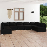 Thumbnail for 9-tlg. Garten-Lounge-Set mit Kissen Poly Rattan Schwarz