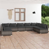 Thumbnail for 9-tlg. Garten-Lounge-Set mit Kissen Poly Rattan Grau