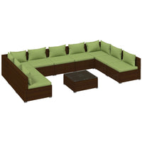 Thumbnail for 10-tlg. Garten-Lounge-Set mit Kissen Poly Rattan Braun