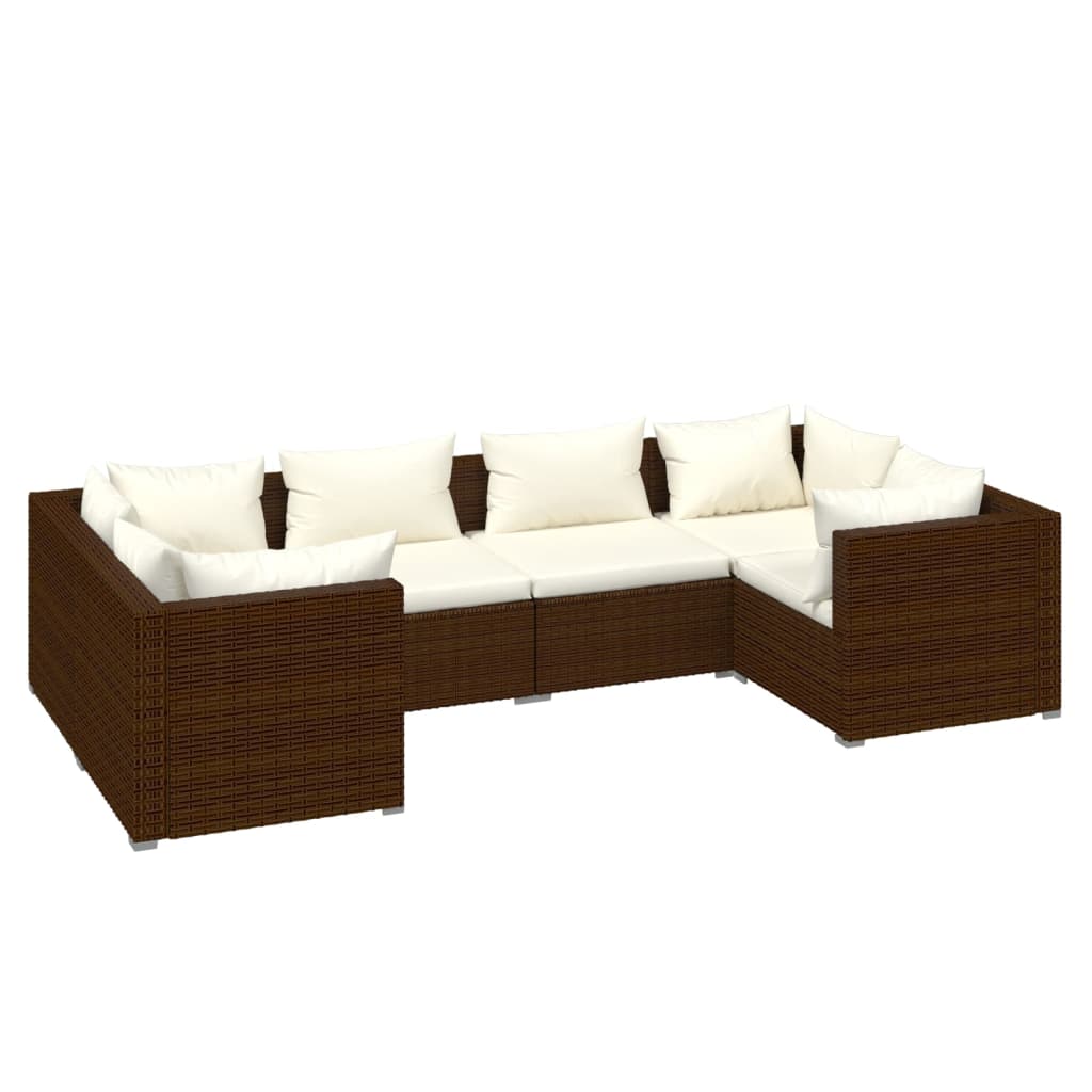 6-tlg. Garten-Lounge-Set mit Kissen Poly Rattan Braun