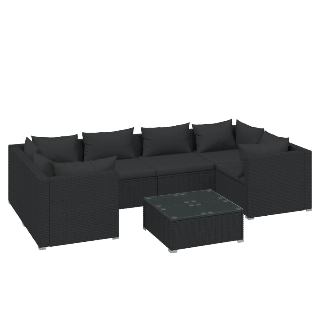 7-tlg. Garten-Lounge-Set mit Kissen Poly Rattan Schwarz