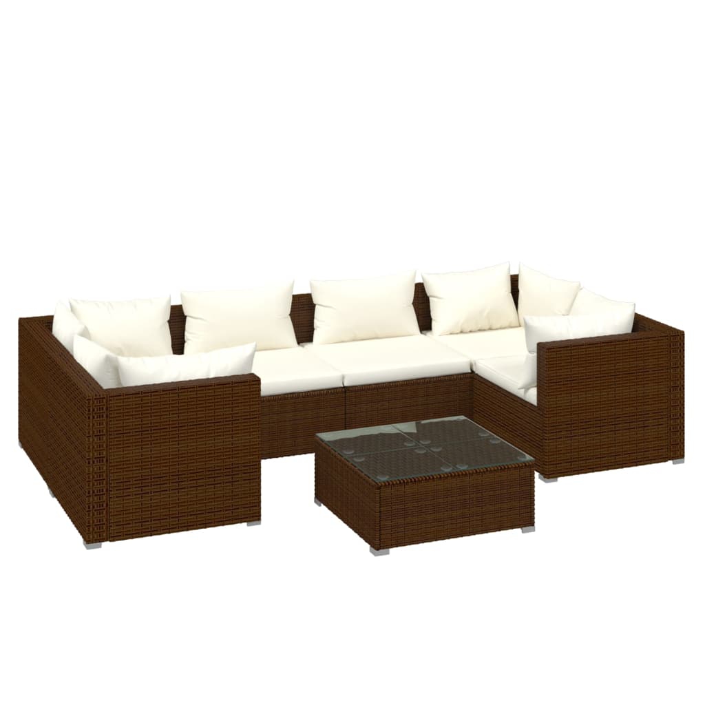 7-tlg. Garten-Lounge-Set mit Kissen Poly Rattan Braun