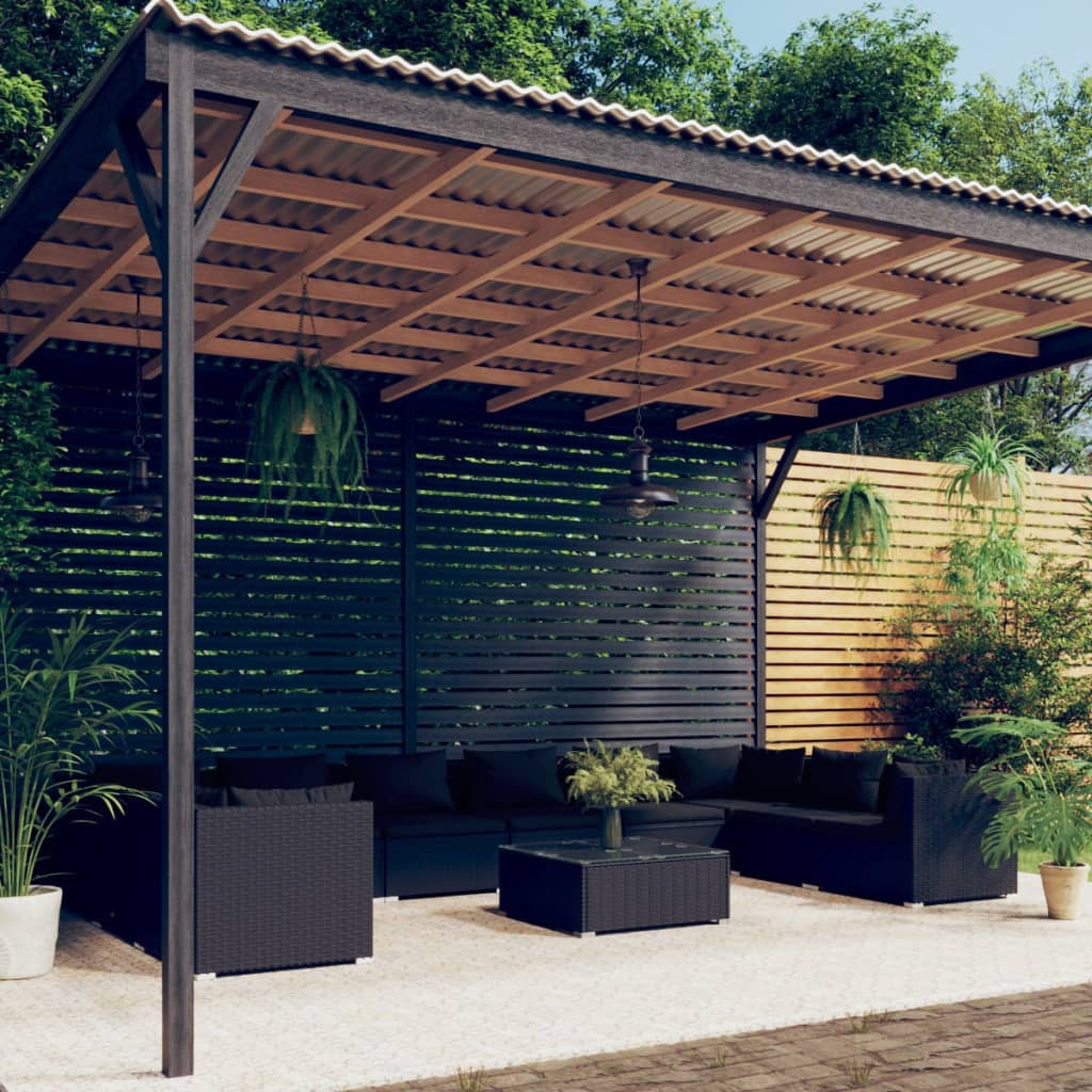 11-tlg. Garten-Lounge-Set mit Kissen Poly Rattan Schwarz