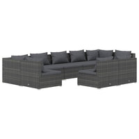 Thumbnail for 9-tlg. Garten-Lounge-Set mit Kissen Grau Poly Rattan