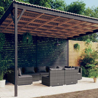 Thumbnail for 9-tlg. Garten-Lounge-Set mit Kissen Grau Poly Rattan