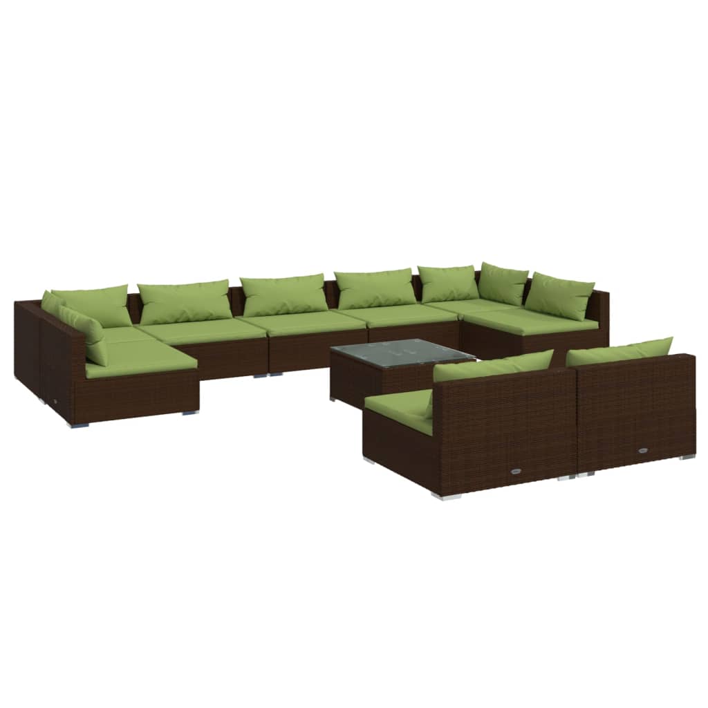 10-tlg. Garten-Lounge-Set mit Kissen Braun Poly Rattan