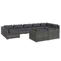 Thumbnail for 9-tlg. Garten-Lounge-Set mit Kissen Grau Poly Rattan