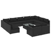 Thumbnail for 12-tlg. Garten-Lounge-Set mit Kissen Schwarz Poly Rattan