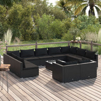 Thumbnail for 12-tlg. Garten-Lounge-Set mit Kissen Schwarz Poly Rattan