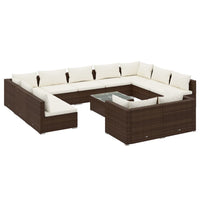 Thumbnail for 12-tlg. Garten-Lounge-Set mit Kissen Braun Poly Rattan