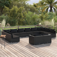 Thumbnail for 12-tlg. Garten-Lounge-Set mit Kissen Schwarz Poly Rattan