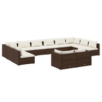 Thumbnail for 12-tlg. Garten-Lounge-Set mit Kissen Braun Poly Rattan