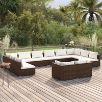 Thumbnail for 12-tlg. Garten-Lounge-Set mit Kissen Braun Poly Rattan