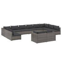 Thumbnail for 12-tlg. Garten-Lounge-Set mit Kissen Grau Poly Rattan