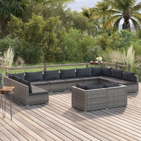 Thumbnail for 12-tlg. Garten-Lounge-Set mit Kissen Grau Poly Rattan