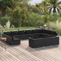 Thumbnail for 13-tlg. Garten-Lounge-Set mit Kissen Schwarz Poly Rattan